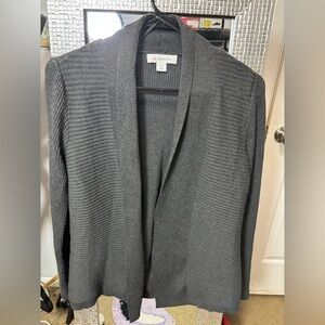 Petite Small Gray  Liz Claiborne women's long sleeve open-front cardigan sweater
